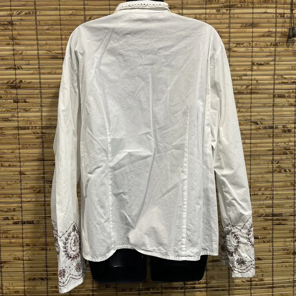White Stag Womens 100%‎ Cotton Button Down Shirt Embroidered Bell Sleeve XL Boho